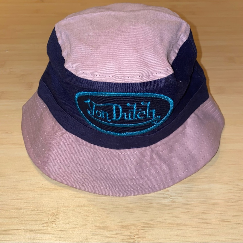 Von Dutch Pink and Navy Blue Bucket Hat with Teal Logo